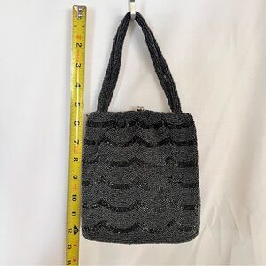 Vintage  1940’s Black Shimmer Seed Bugle Beaded Handbag Evening Purse w. Handles